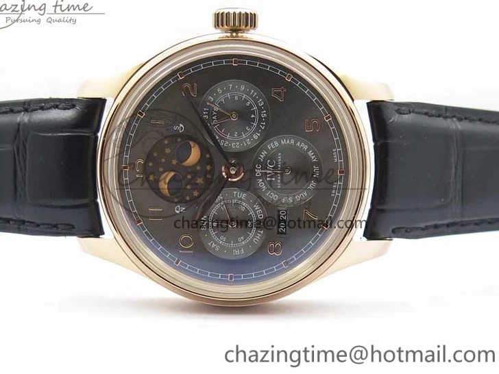 MIROTIME 0307 Elegant Portugieser Perpetual Calendar IW503302 RG V9F 1:1 Best Edition Gray Dial on Black Leather Strap A 7096